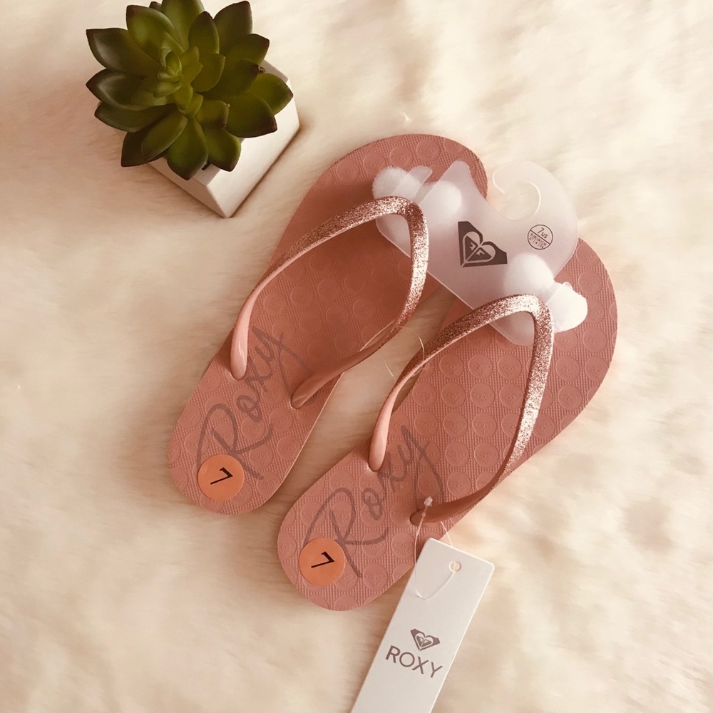 💕 Roxy Glitter Rose Gold Flip Flops.Size 7 💕